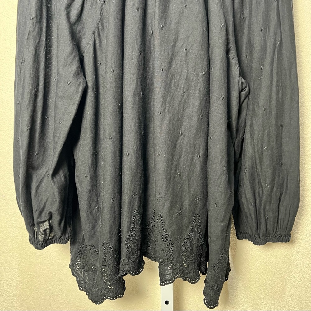 Old Navy Black Lace Trim Poet Blouse 3X Whimsigoth Dark Romantic Peasant - Picture 9 of 9